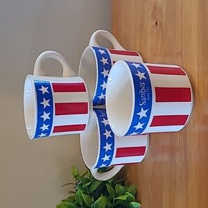 VINTAGE 70s Sambo's Restaurant "Sambo's Has It!" Red, White and Blue Mugs, USA